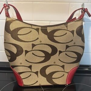 Tan and red purse